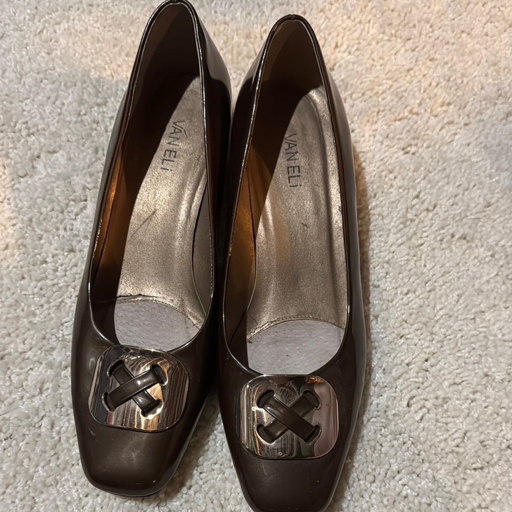 Vaneli Dark Brown Flats with Metallic Accent